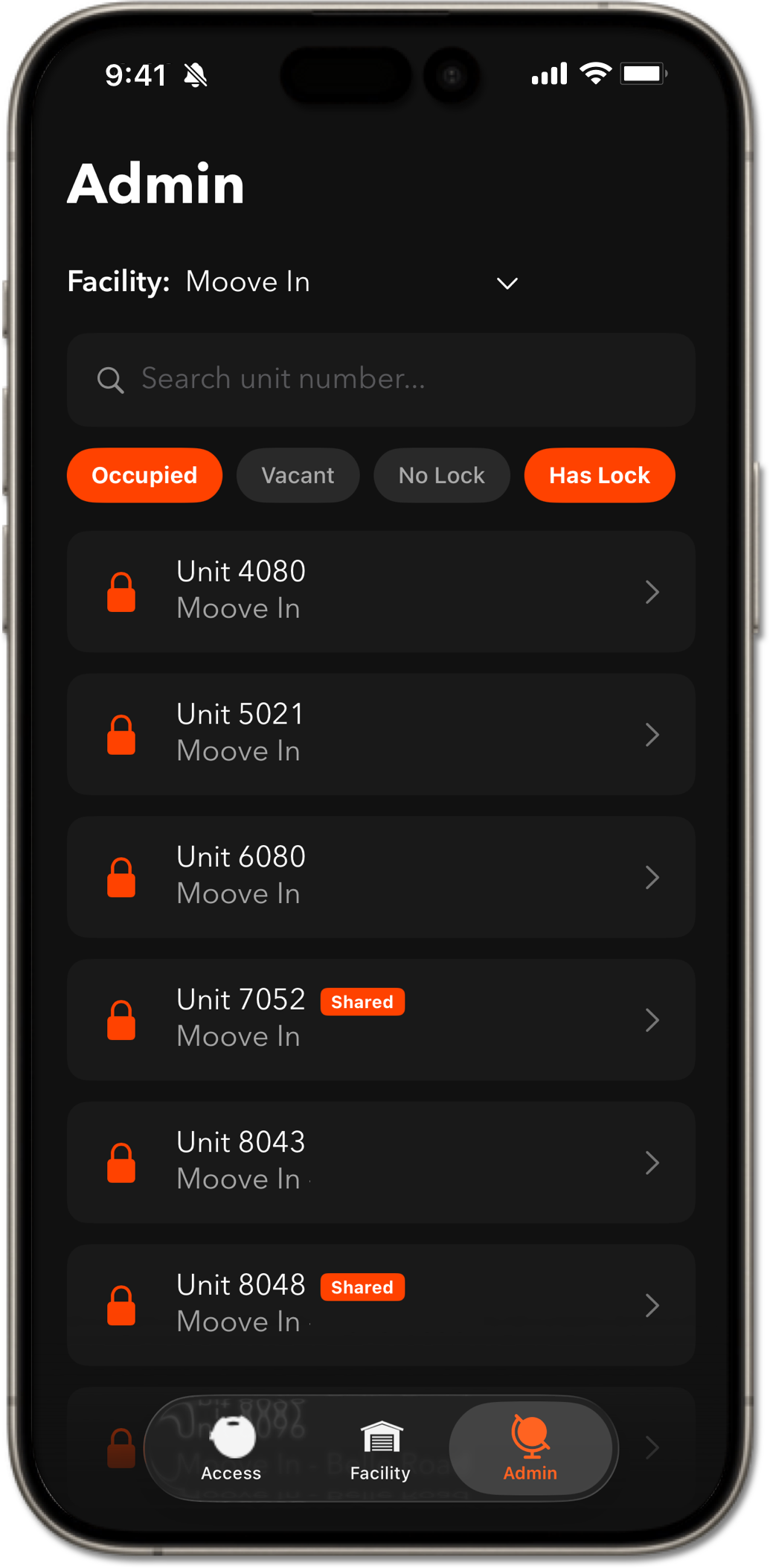 Lockstry manager app - unit overview