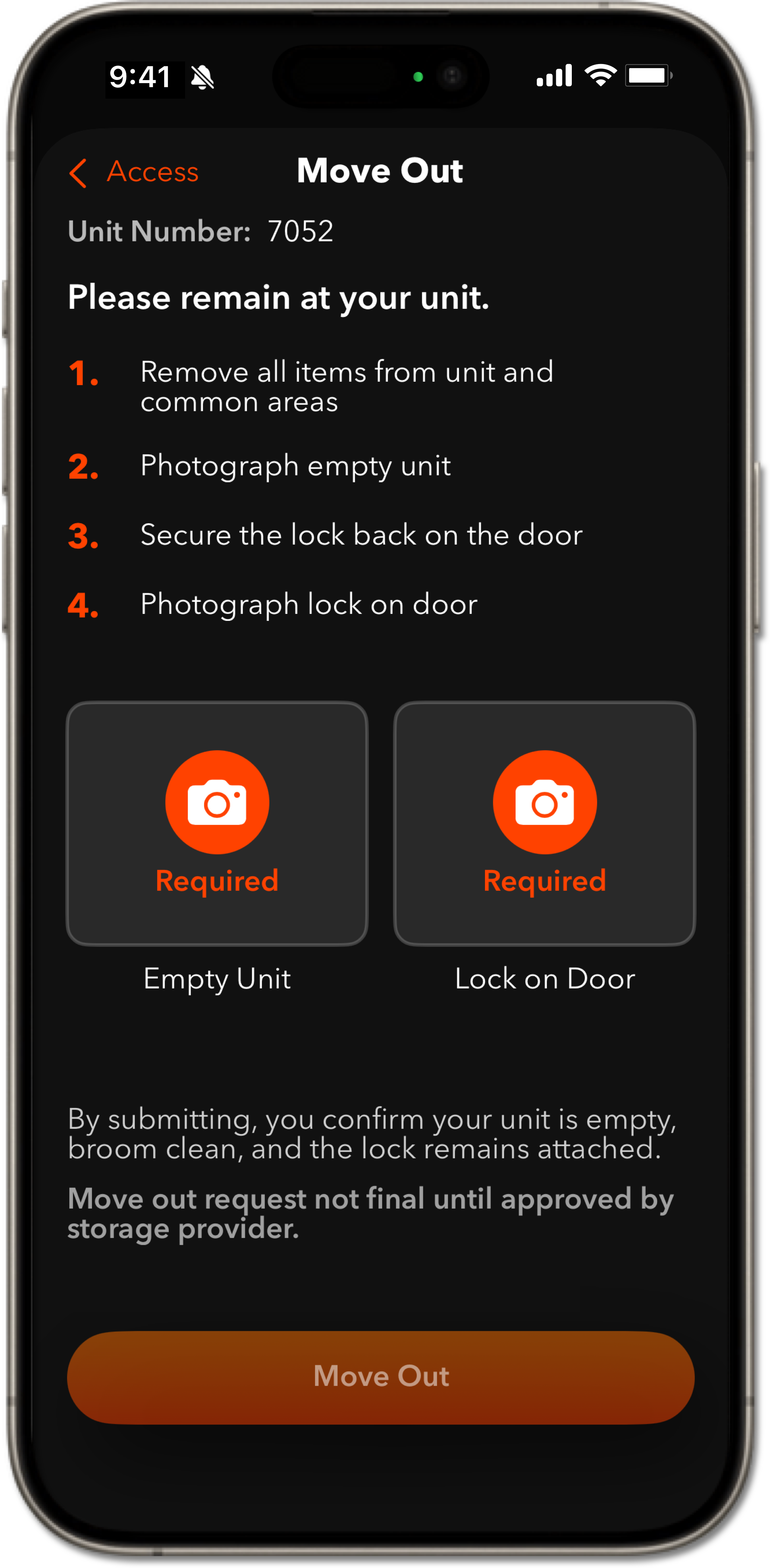 Move out process in the Lockstry app